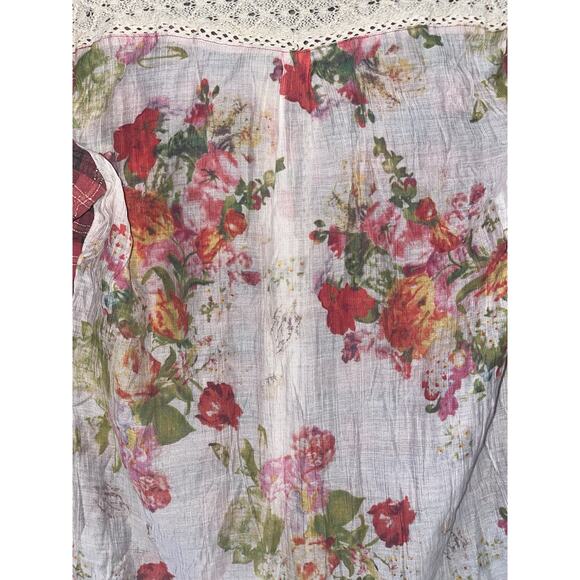 Women’s Miss Me Sheer Floral Back Plaid Flannel With Lace Accents Sz Small - Picture 6 of 6